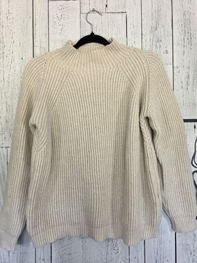 Cocogio Made in Italy Cream Ribbed Mock Neck Sweater Size Large Cozy Knit